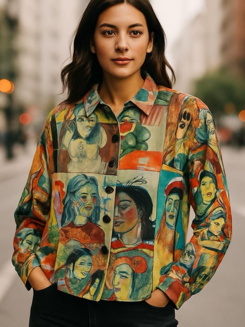 Artscapes Sz 1X Art-to-Wear Picasso Cubist Portraits Women Funky Jacket Abstract